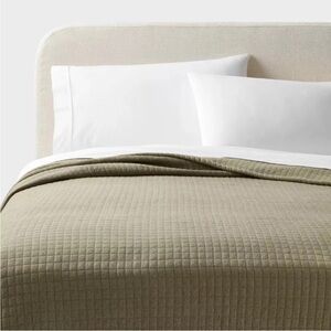 Threshold King Jersey Quilt Dark Olive Green Heather Cotton Knitted Coverlet